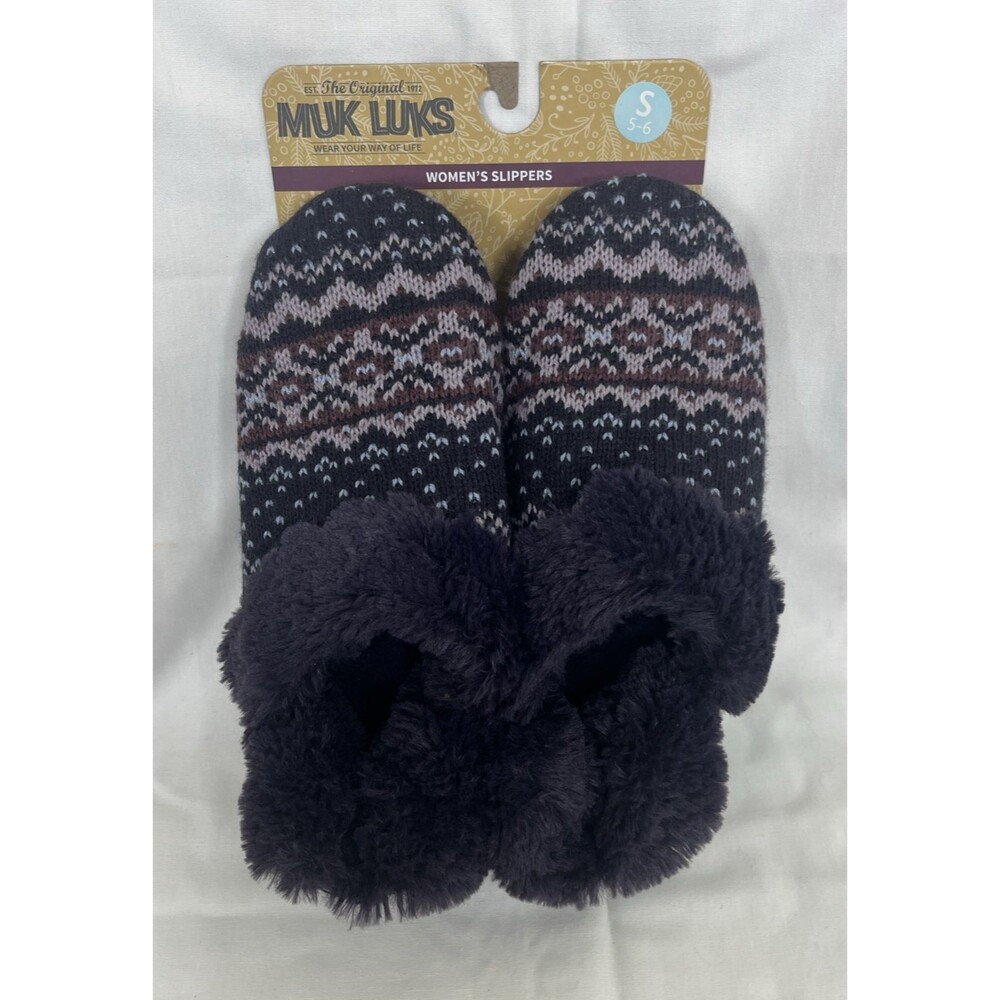 MukLuks Women's Slippers Crochet Faux Fur Lining Purple Cable Size Small 5-6 NEW